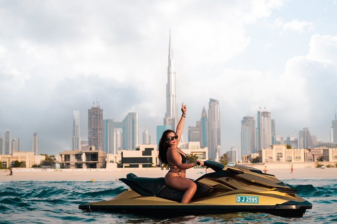 24 Karat Gold Jet Ski Adventure with Burj Khalifa View - Riding a gold jet ski beneath the Dubai skyline