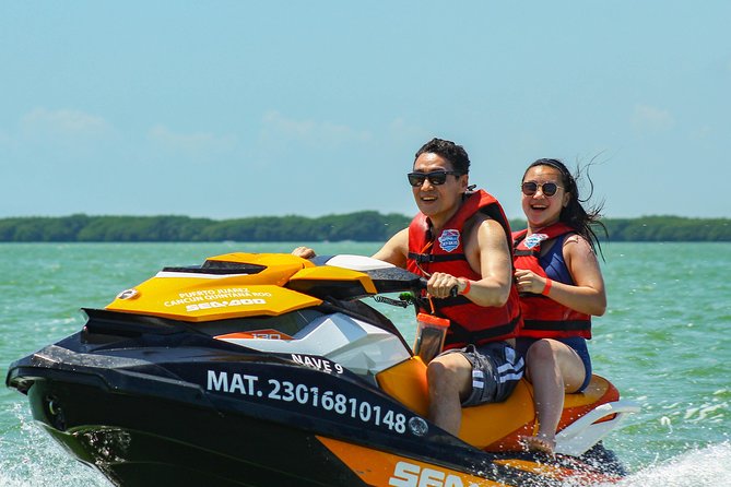 Cancun Mangrove Jet Ski Tour: 2 riders per jet ski - Passing Torre Escenica from the water