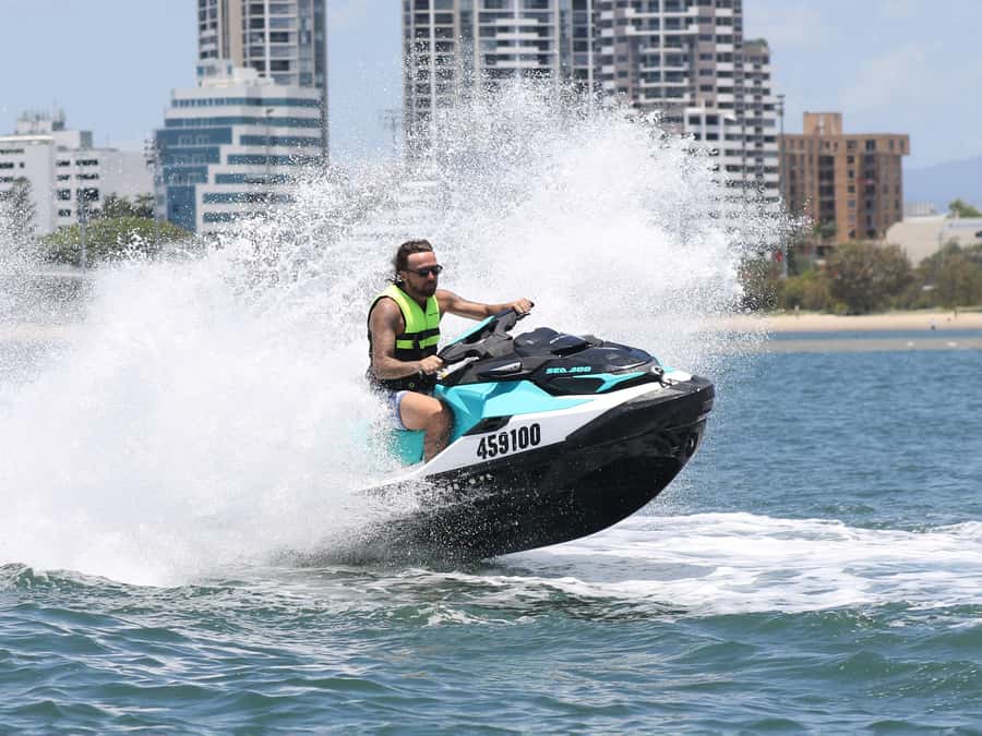Gold Coast: 1-hour Jet-Ski Safari -No Slow Zones + Free Pics - Riding north beside South Stradbroke Island