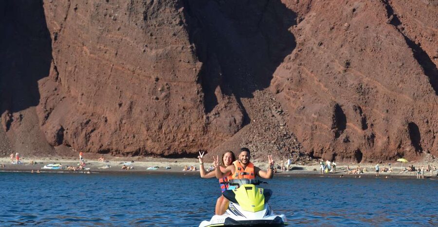Santorini:Volcanic Beaches Cruise With Jet Ski - What the guide and safety setup add