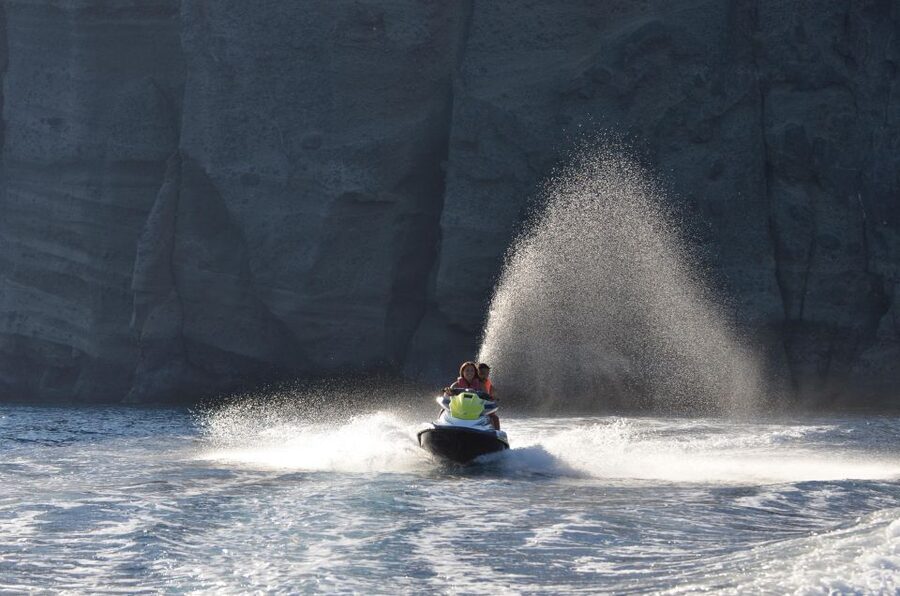 Santorini:Volcanic Beaches Cruise With Jet Ski - St. George Beach to the open water