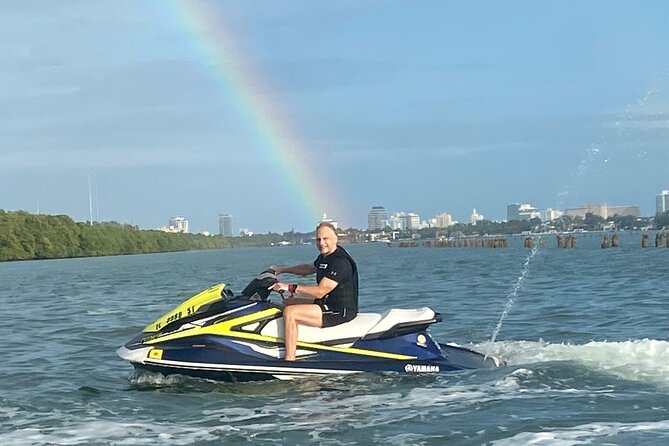 South Beach Jet Ski Rental departs Bayside Marketplace - The pontoon transfer helps, but timing can be uneven